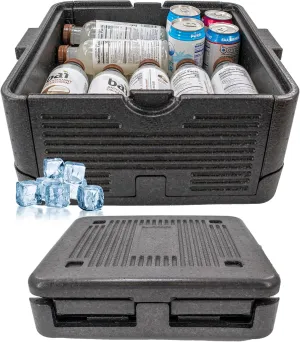 Collapsible Iceless Cooler Foam Chill Chest Box - Insulated, Foldable, Portable, Lightweight, Iceless & Waterproof - Medium Black