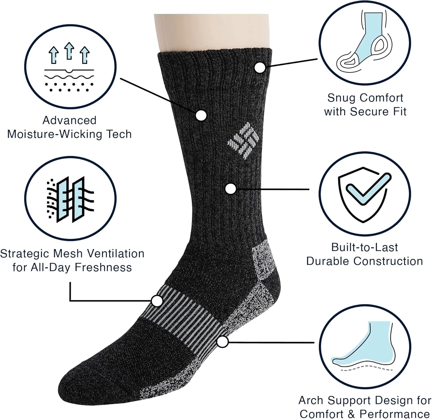 Columbia Men's 4 Pack Moisture Control Crew Socks