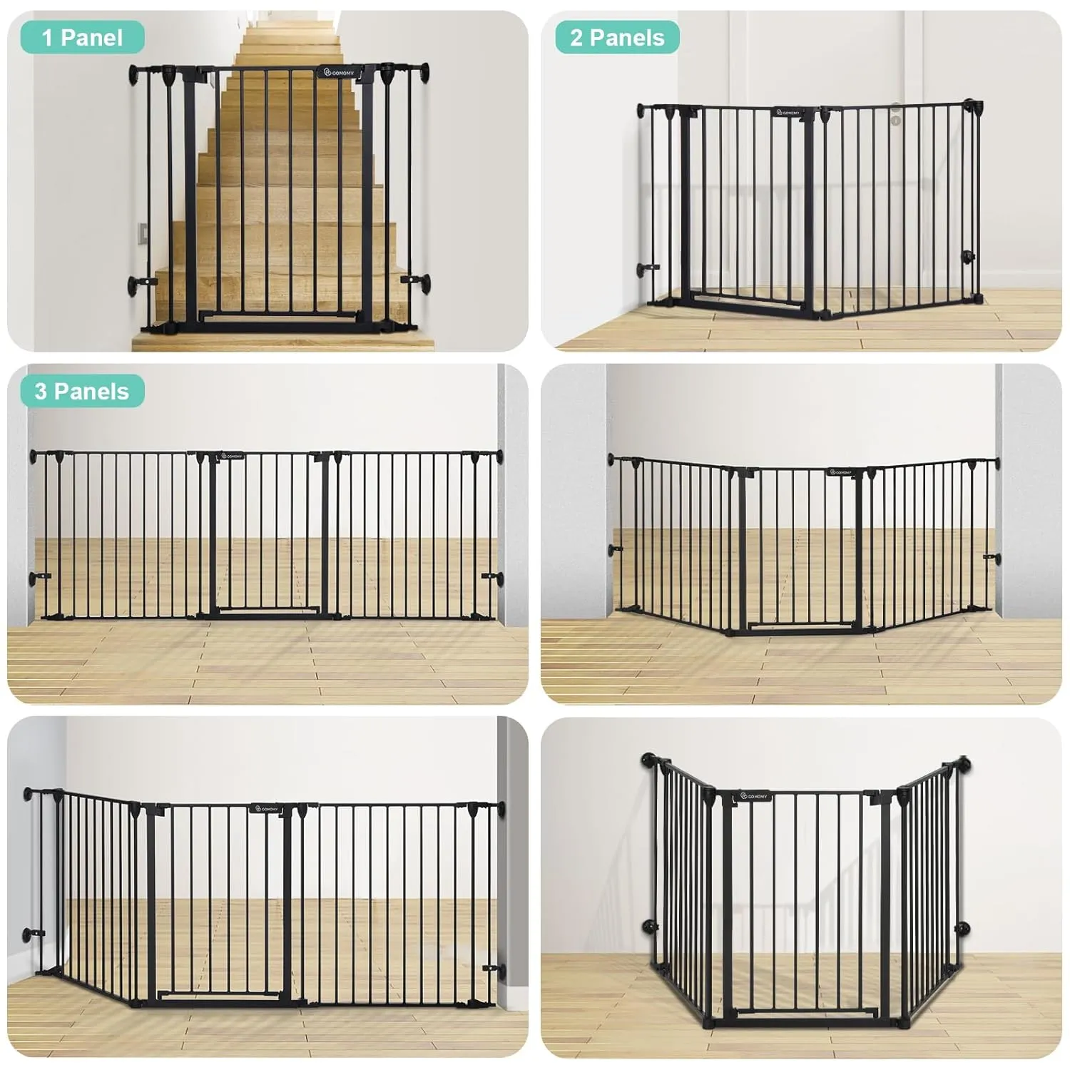 COMOMY 80" Extra Wide Baby Gate, Dog Gate for House Stairs Doorways Fireplace, Auto Close Pet Gate with Door Walk Through, 3 Metal Panels, Hardware Mounted Baby Fence Indoor Outdoor(30" Tall, Black)