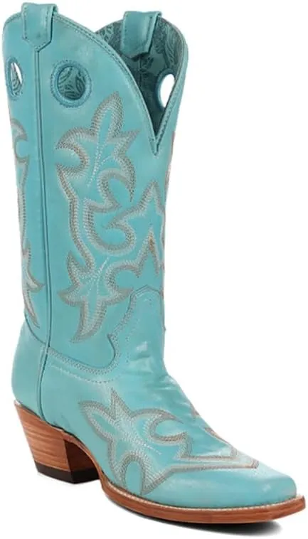 CORRAL LADIE'S BLUE EMBROIDERY & CUT OUT SQ. TOE, LEATHER SOLE, COWHIDE LEATHER, WESTERN BOOT, A4472