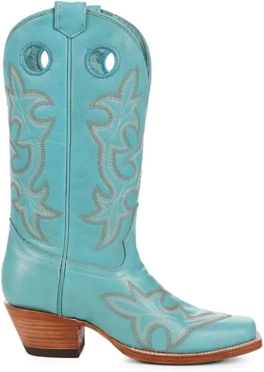 CORRAL LADIE'S BLUE EMBROIDERY & CUT OUT SQ. TOE, LEATHER SOLE, COWHIDE LEATHER, WESTERN BOOT, A4472
