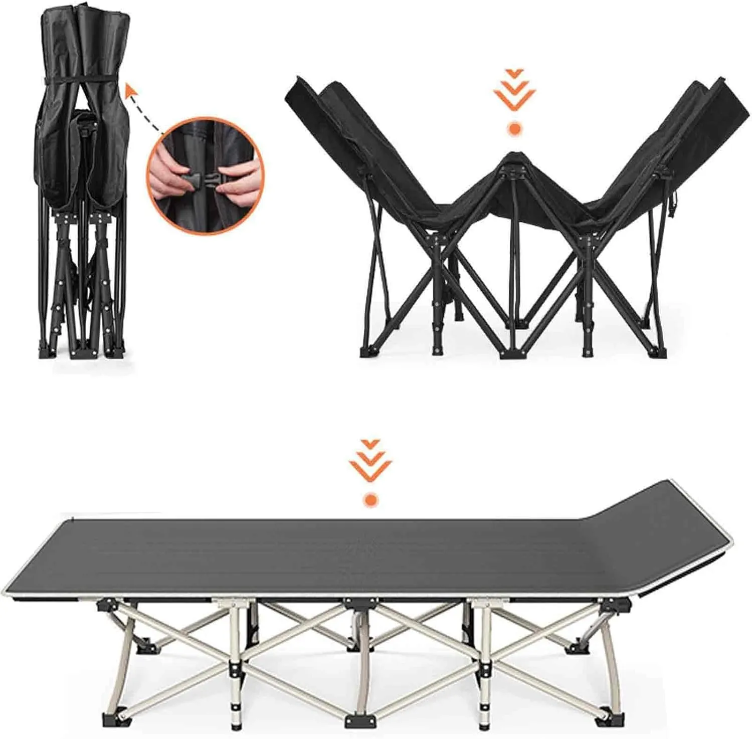 Cot for Camping, Queen Folding Bed/Accompanying/Office Nap/Camp Bed, Steel Pipe, 600D Oxford Cloth, Ergonomics, Non-Slip Foot Pad, Portable Storage(68x190)
