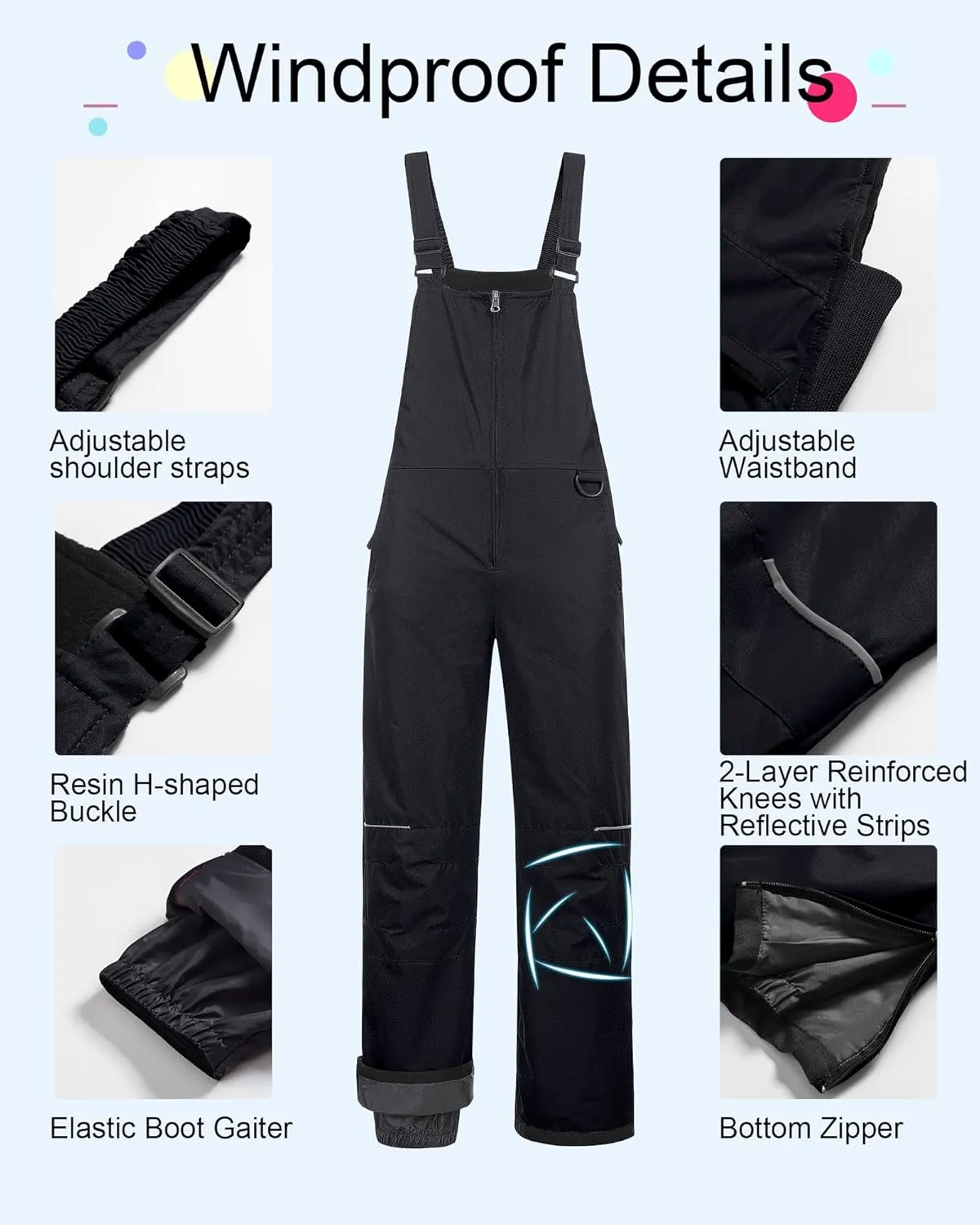 CREATMO US Girl's Snow Bibs Kids Ski Pants Waterproof Insulated Winter Overalls