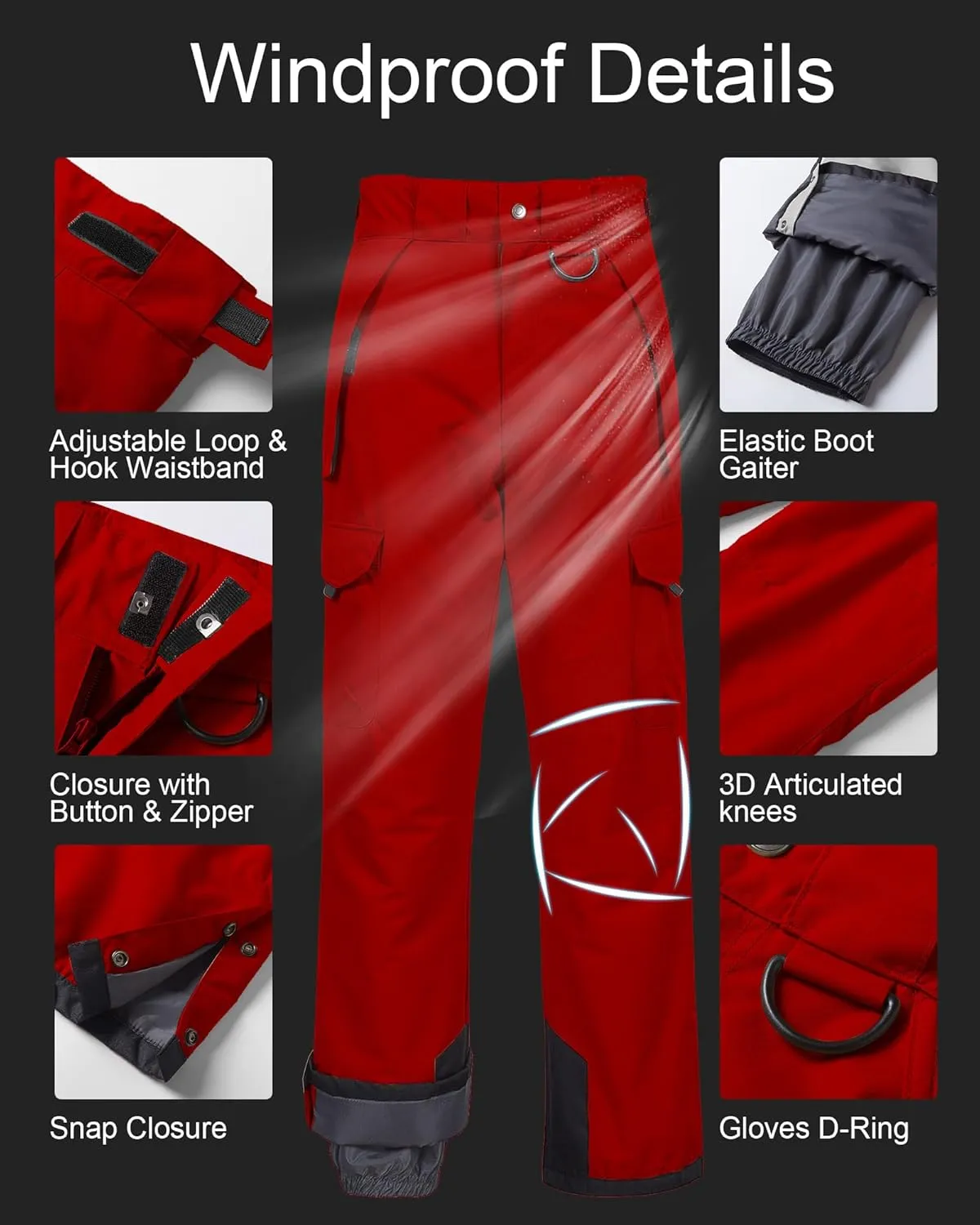 CREATMO US Men's Snow Pants Ski Bibs Waterproof Insulated Winter Snowboard Cargo
