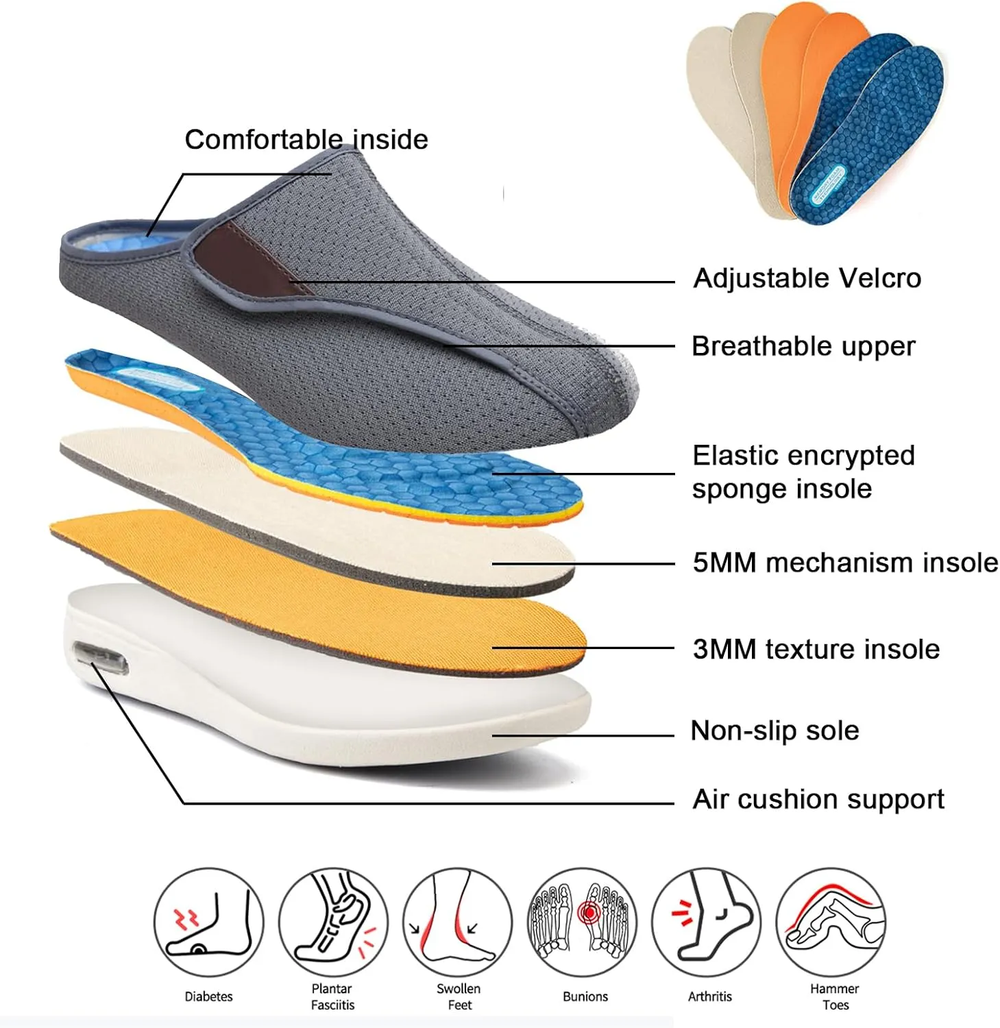 Diabetic Shoes Women Extra Wide Arthritis Orthopedic Edema Swollen Slippers Adjustable Walking l for Elderly Arthritis Valgus Sneaker Shoes