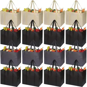 DIOMMELL 16 Pack Reusable Grocery Bags Large Foldable Heavy Duty Shopping Tote Produce Bag with Reinforced Handles for Groceries Clothes Vegetables Fruit, Black Gery Beige