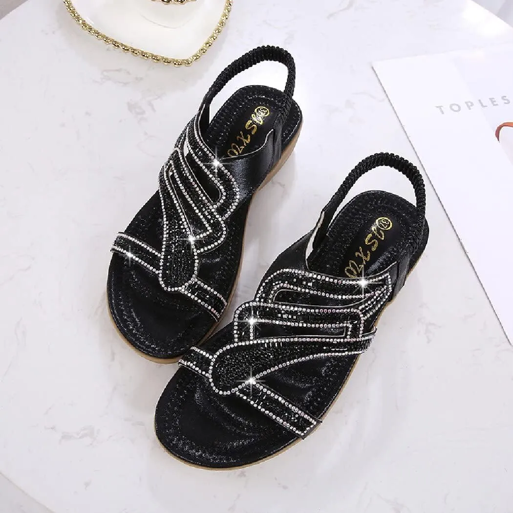 DKCHENH Rhinestone Sandals for Women Flat - Trendy Sparkling Boho Ladies' Flat Sandals,Beautiful Sparkling Boho Ladies' Flat Sandals for Summer.
