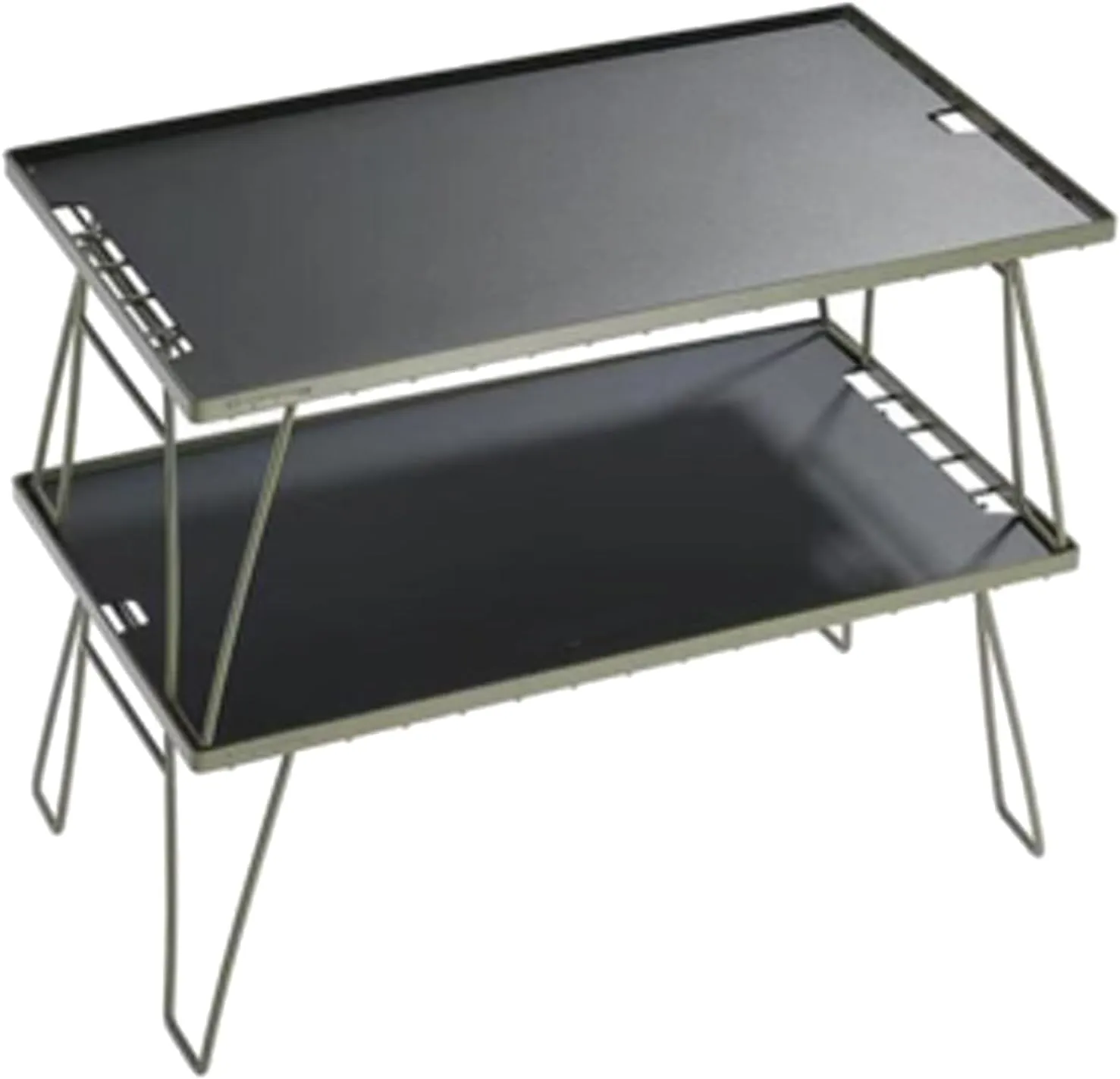 Double Layer Camping Table Aluminum Alloy Picnic Table Grid   Aluminum Plate Camping Table Outdoor Storage Rack for Camp
