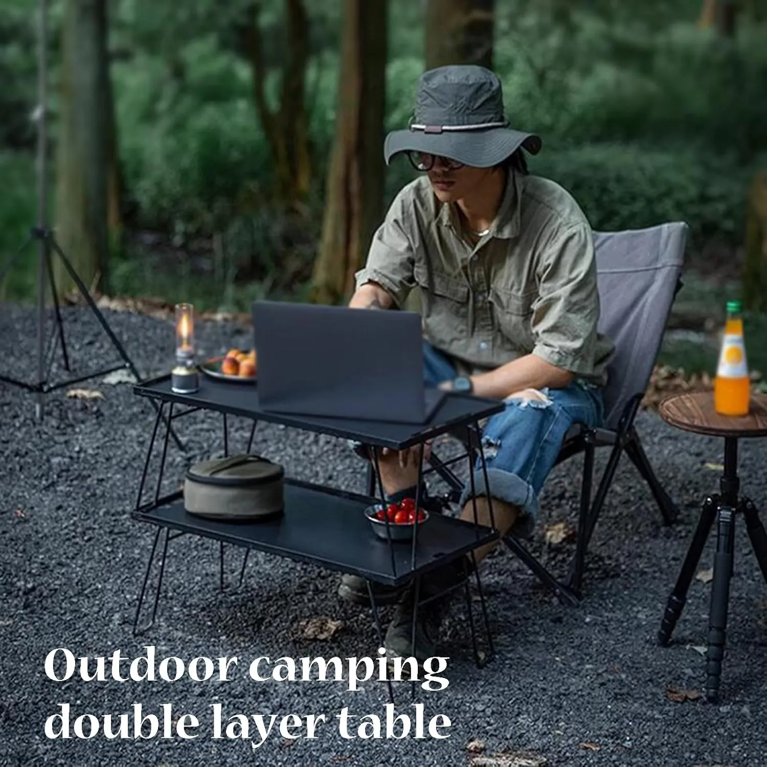 Double Layer Camping Table Aluminum Alloy Picnic Table Grid   Aluminum Plate Camping Table Outdoor Storage Rack for Camp