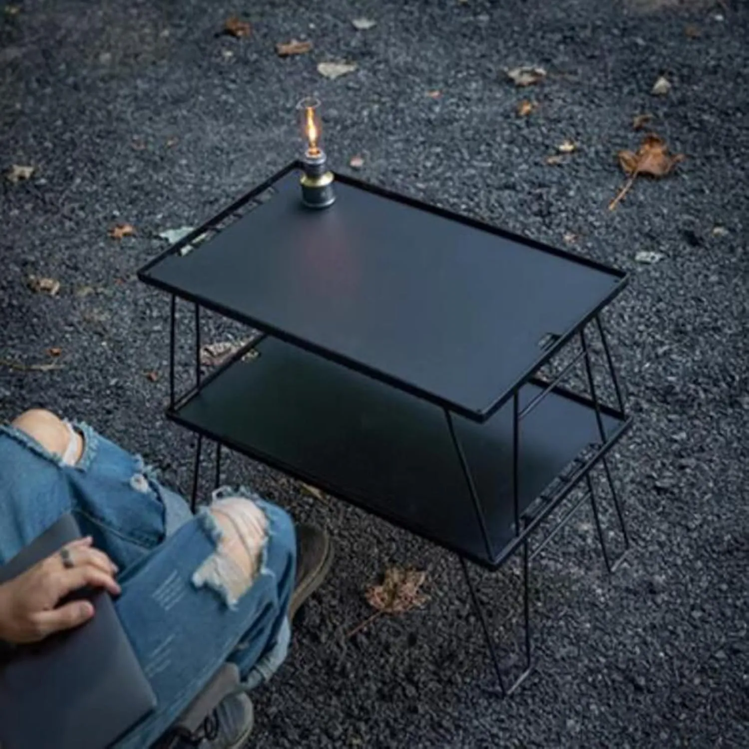 Double Layer Camping Table Aluminum Alloy Picnic Table Grid   Aluminum Plate Camping Table Outdoor Storage Rack for Camp