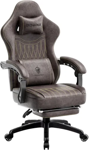 Dowinx Gaming Chair Breathable PU Leather Gamer Chairs with Pocket Spring Cushion, Ergonomic Computer Chair with Massage Lumbar Support,Adjustable Swivel Task Chairs with Footrest(Brown)