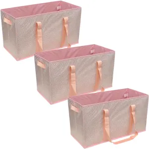 DURASACK Large Grocery Tote Bag 3-Pack All-Purpose Collapsible Tote Bags with Handles Kitchen Reusable Grocery Bags, Pink Geometric