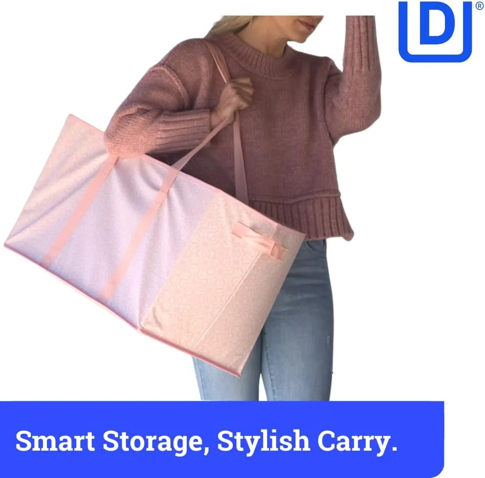 DURASACK Large Grocery Tote Bag 3-Pack All-Purpose Collapsible Tote Bags with Handles Kitchen Reusable Grocery Bags, Pink Geometric