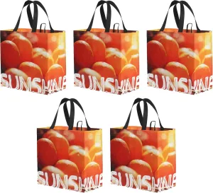 Earthwise Reusable Grocery Shopping Bags Extremely Durable Multi Use Large Stylish Fun Foldable Water-Resistant Totes (Pack of 5)