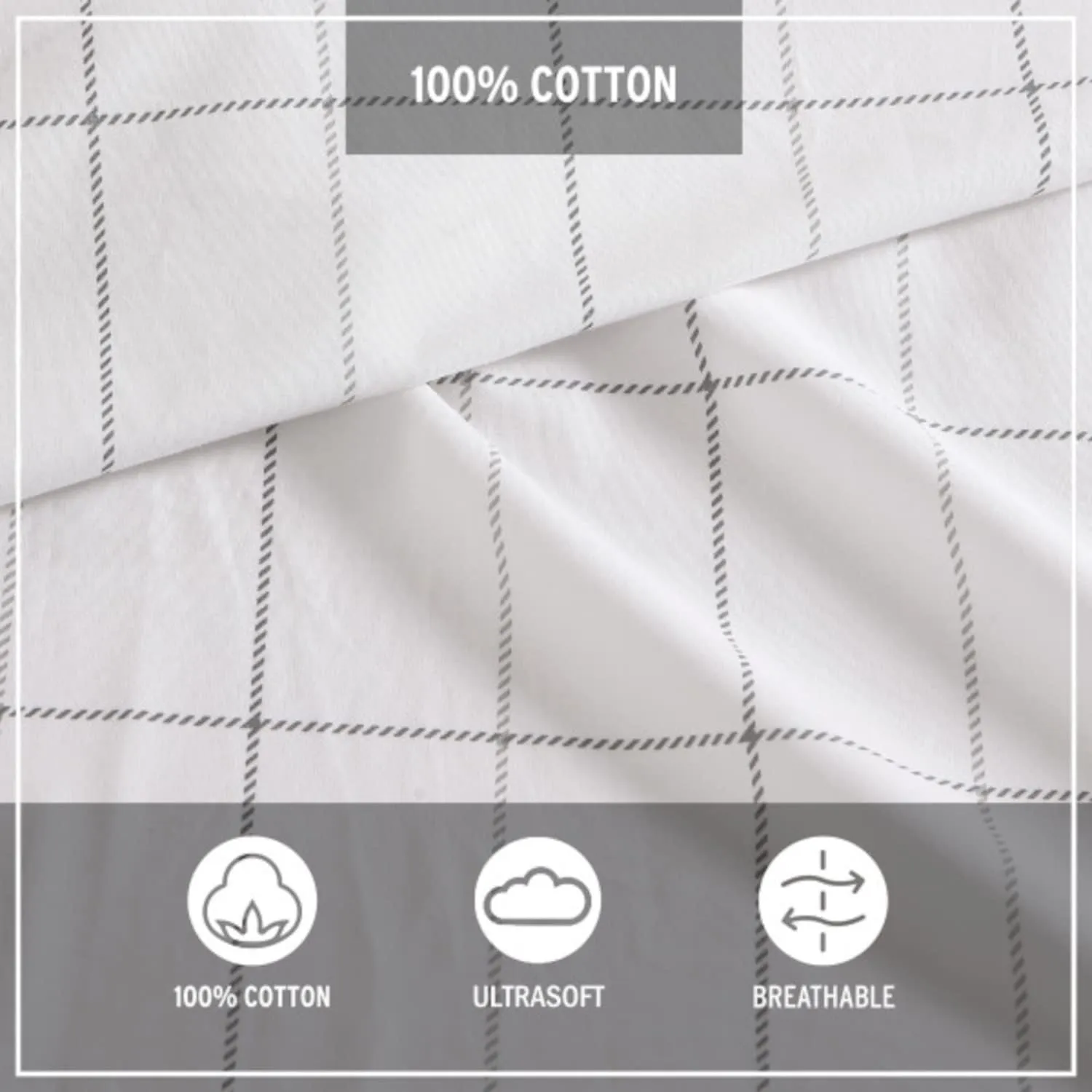 Eddie Bauer - Queen Sheets, Cotton Percale Bedding Set, Crisp & Cool Home Decor (Northern Plaid Grey, Queen)
