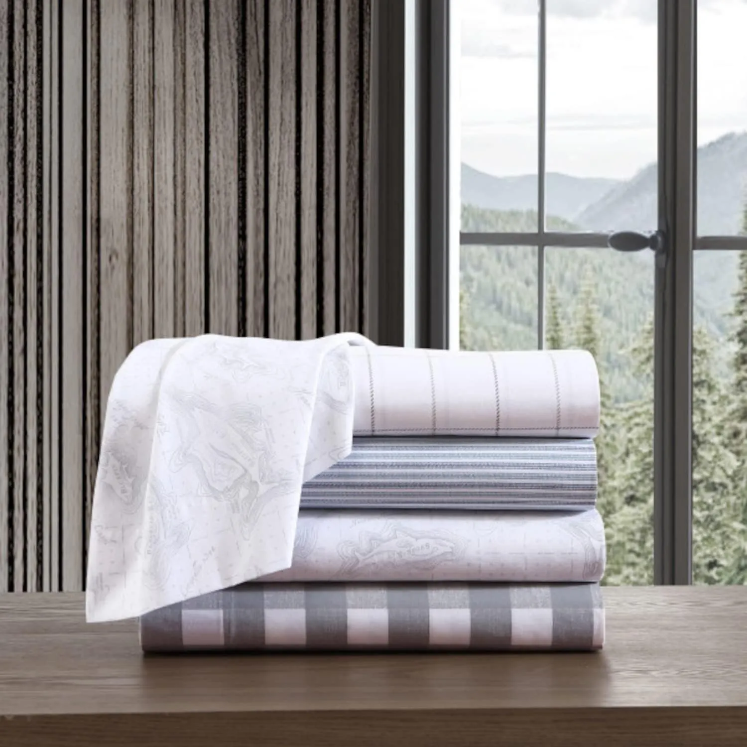 Eddie Bauer - Queen Sheets, Cotton Percale Bedding Set, Crisp & Cool Home Decor (Northern Plaid Grey, Queen)