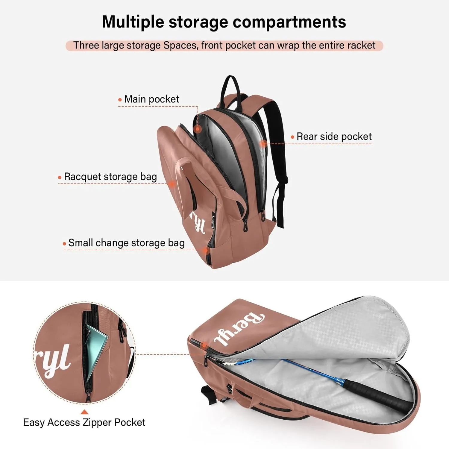Emelivor Custom Light Teal Tennis Bags for Women Men Personalized Tennis Racket Case