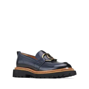 EOS Abbi Womens Leather Slip On Loafer Navy
