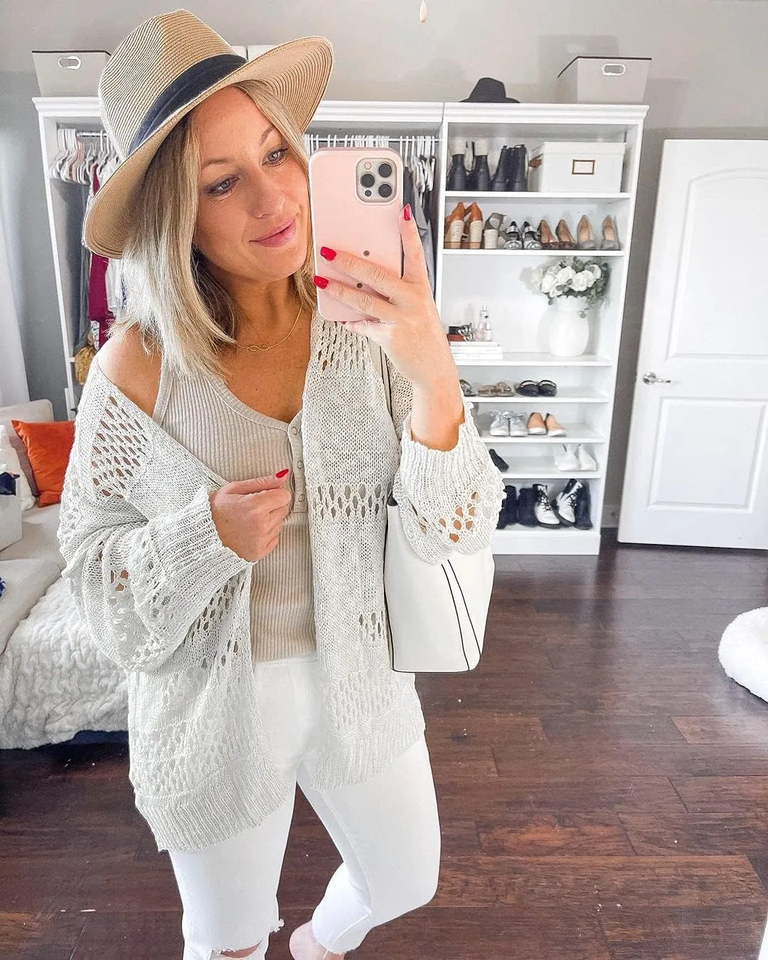 Ermonn Womens Crochet Cardigan Sweater Kimonos Boho Solid Color Oversized Fall Open Front Outwear