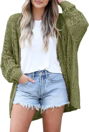 Ermonn Womens Crochet Cardigan Sweater Kimonos Boho Solid Color Oversized Fall Open Front Outwear