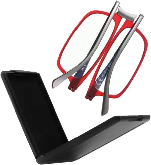 Evolved Folding Reading Glasses For Women Men Blue Light Blocking Anti UV Eyestrain Foldable Portable Compact Readers with Flat Hard Case Pocket Computer glasses 1.0 RED