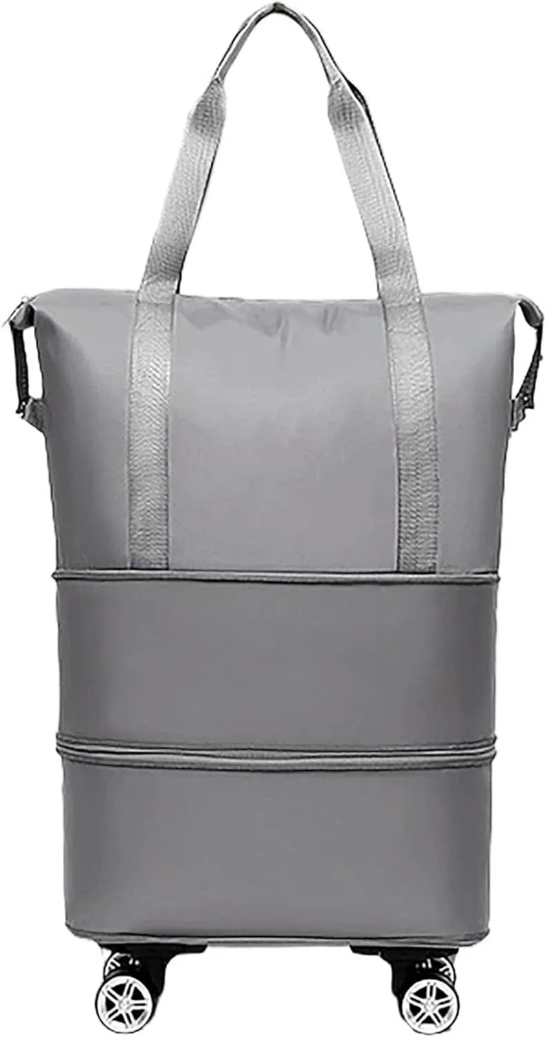Expandable Spinner Duffel Bag - Lightweight Wheeled Luggage with 360° Silent Wheels, Foldable Travel Duffle for Gym/Shopping(Gray)