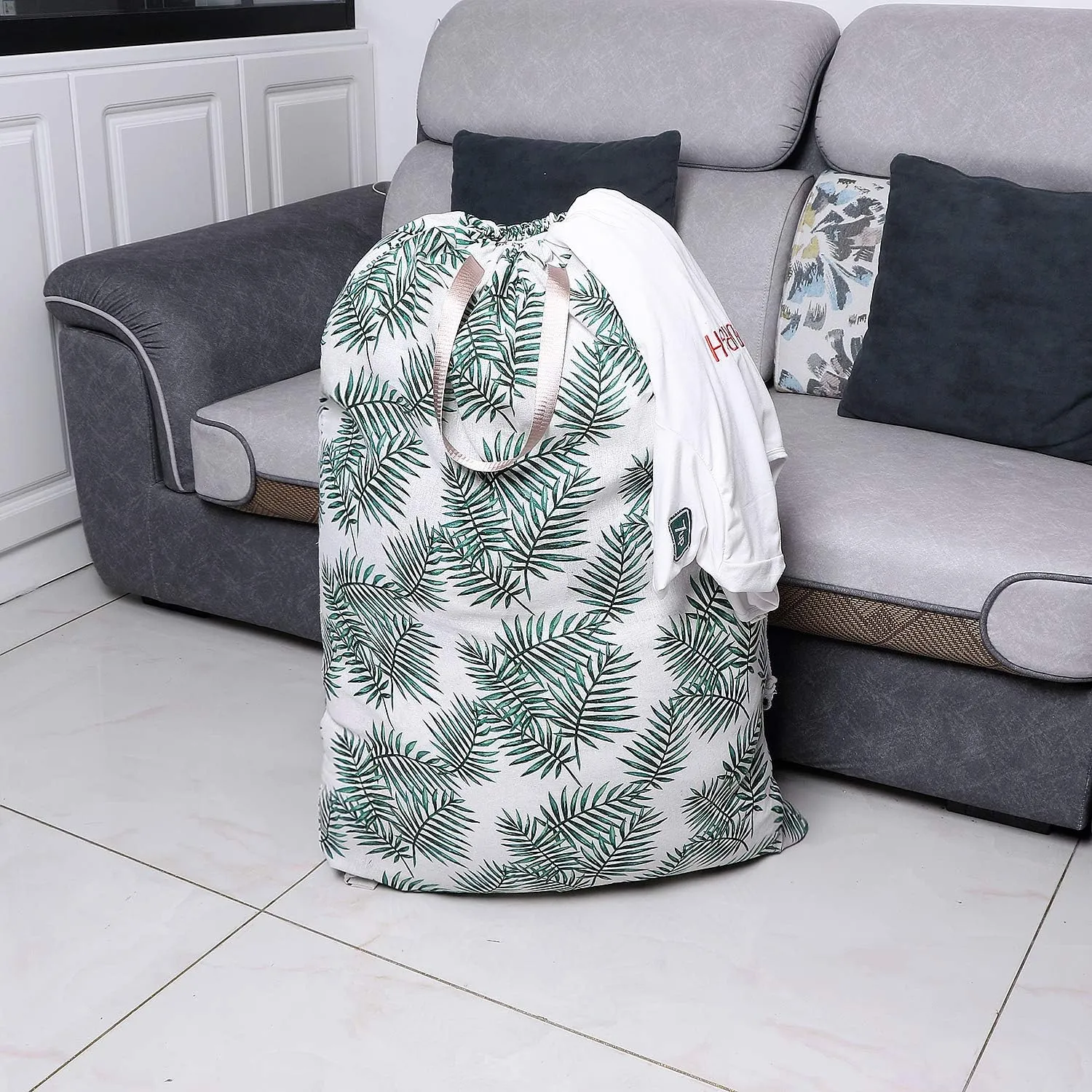 Extra Large Laundry Bag with Drawstring and Handle, Heavy Duty Travel Dirty Clothes Bag for Laundromat and Household, Durable Rip-Stop Laundry Hamper Liner, 28 x 40 Inch, Bamboo