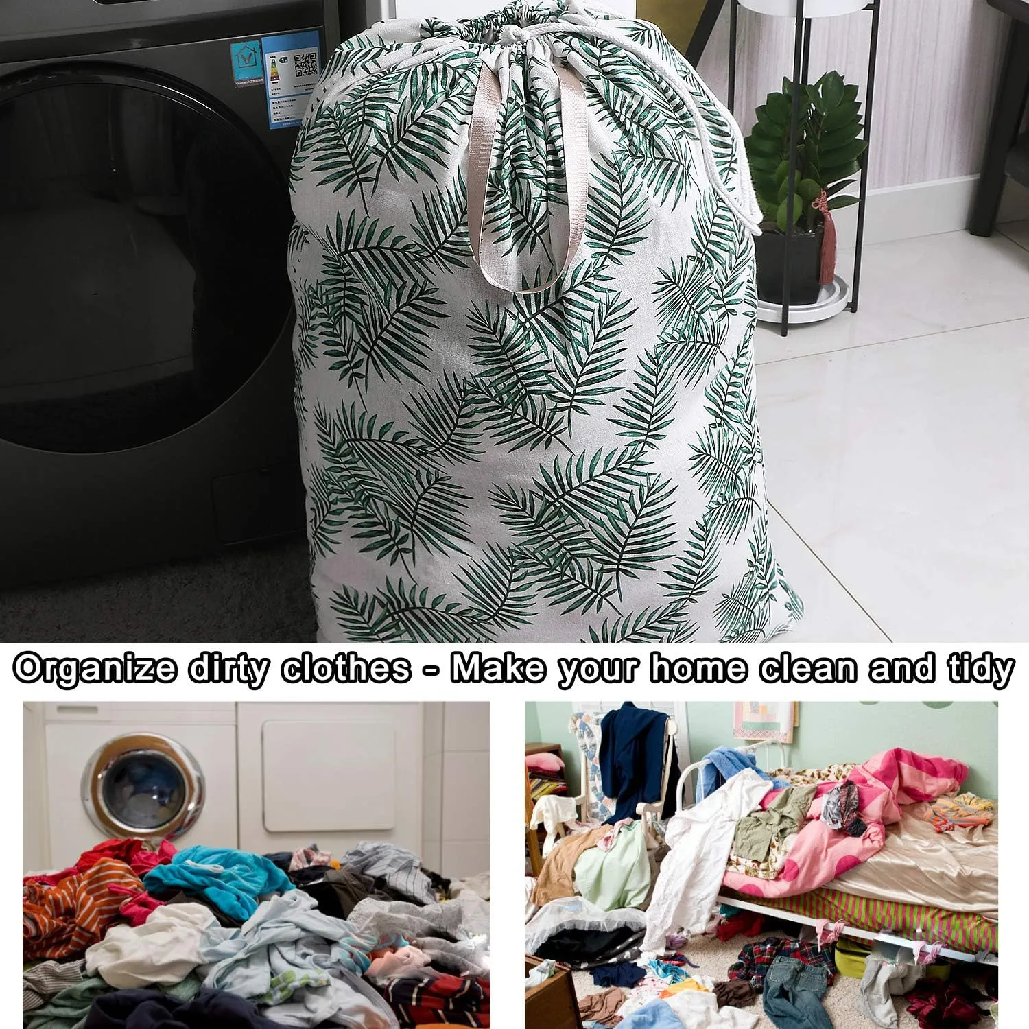Extra Large Laundry Bag with Drawstring and Handle, Heavy Duty Travel Dirty Clothes Bag for Laundromat and Household, Durable Rip-Stop Laundry Hamper Liner, 28 x 40 Inch, Bamboo