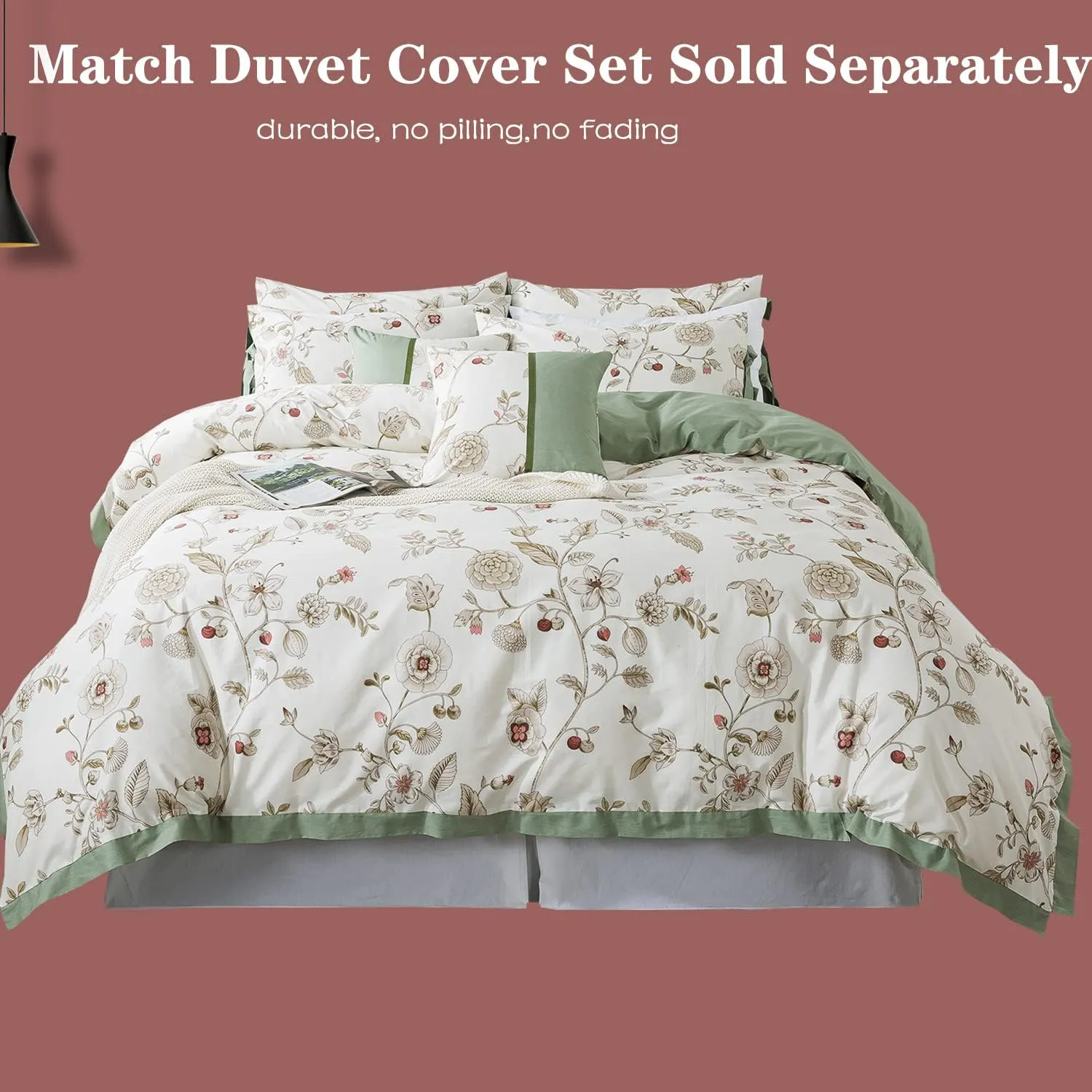 FADFAY California King Sheet Sets Premium Percale Cotton Beige Floral Bed Sheet Shabby Vintage Chic Bedding Pink Flower Patterned Bowknot Design Soft Crisp Breathable Deep Pocket Fitted Sheets 4Pcs