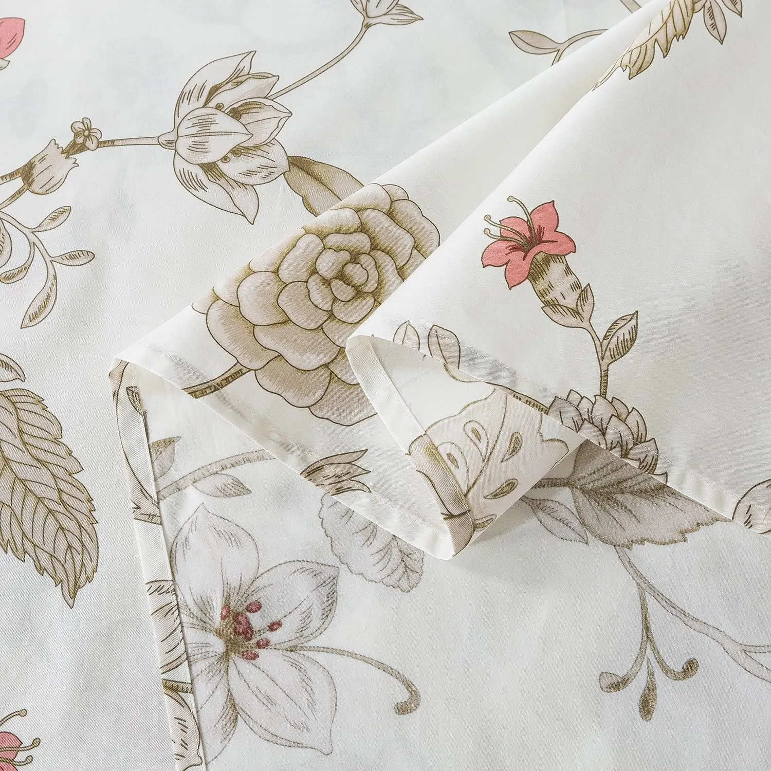 FADFAY California King Sheet Sets Premium Percale Cotton Beige Floral Bed Sheet Shabby Vintage Chic Bedding Pink Flower Patterned Bowknot Design Soft Crisp Breathable Deep Pocket Fitted Sheets 4Pcs