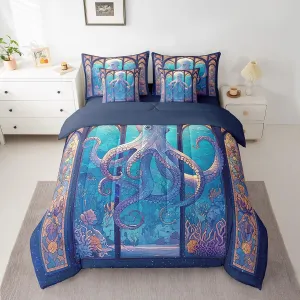 Feelyou Octopus 7 Pieces Comforter Sets Boys Girls Full Size Ocean Kraken Bedding Set for All Season for Kids Women Men Tentacles Bed in a Bag with Comforter, Sheets, Pillowcases & Cushion Cover