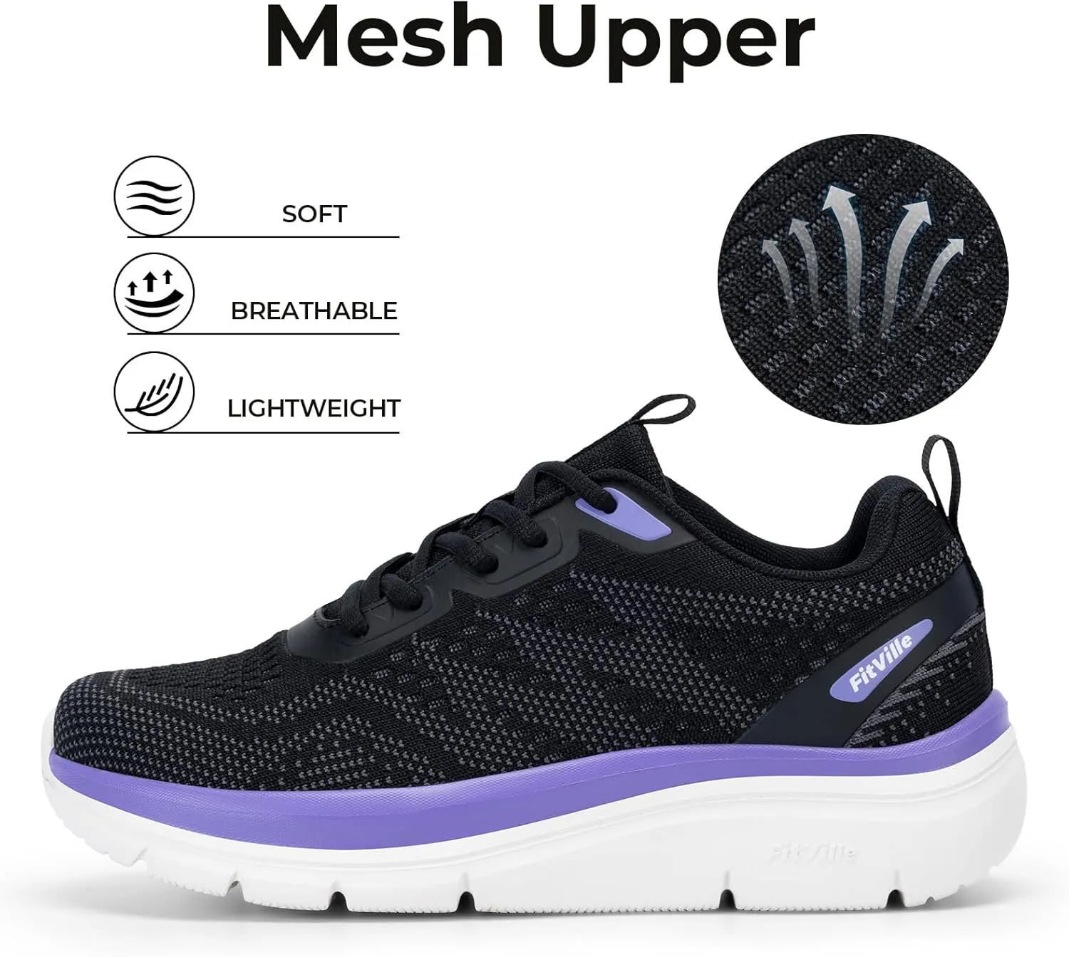 FitVille Women's Walking Shoes Wide Width Sneakers Wide Shoes for Women Foot Pain Relief - Cloud Walker V8