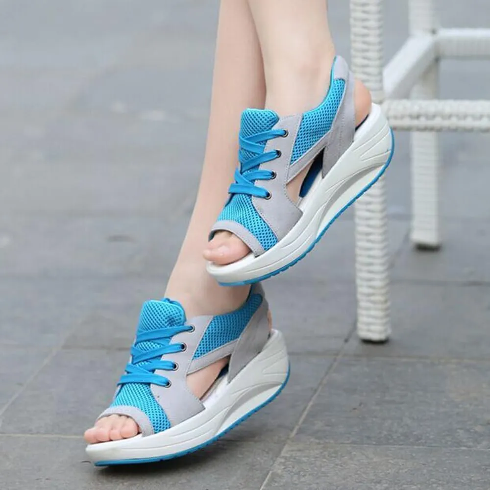 Flair Gifts Sandals, Contrast Paneled Cutout Lace-Up Muffin Sandals for Women, Causal Platform Summer