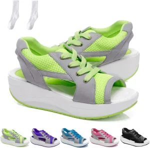 Flair Gifts Sandals, Contrast Paneled Cutout Lace-Up Muffin Sandals for Women, Causal Platform Summer
