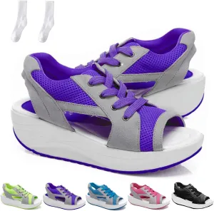 Flair Gifts Sandals, Contrast Paneled Cutout Lace-Up Muffin Sandals for Women, Causal Platform Summer