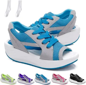 Flair Gifts Sandals, Contrast Paneled Cutout Lace-Up Muffin Sandals for Women, Causal Platform Summer