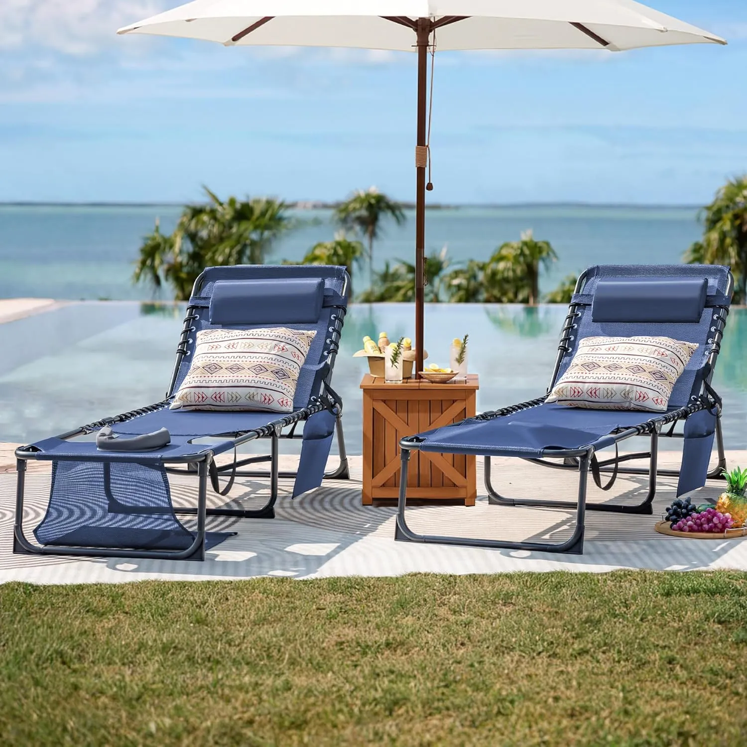 Flamaker Face Down Chaise Lounge Chair 5-Position Adjustable Sunbathing, Foldable Tanning Chair with Face& Arm Holes, Outdoor Recliner for Pool, Beach, Patio, Lawn (Blue, 1 Pcs)