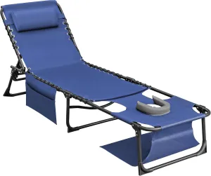 Flamaker Face Down Chaise Lounge Chair 5-Position Adjustable Sunbathing, Foldable Tanning Chair with Face& Arm Holes, Outdoor Recliner for Pool, Beach, Patio, Lawn (Blue, 1 Pcs)