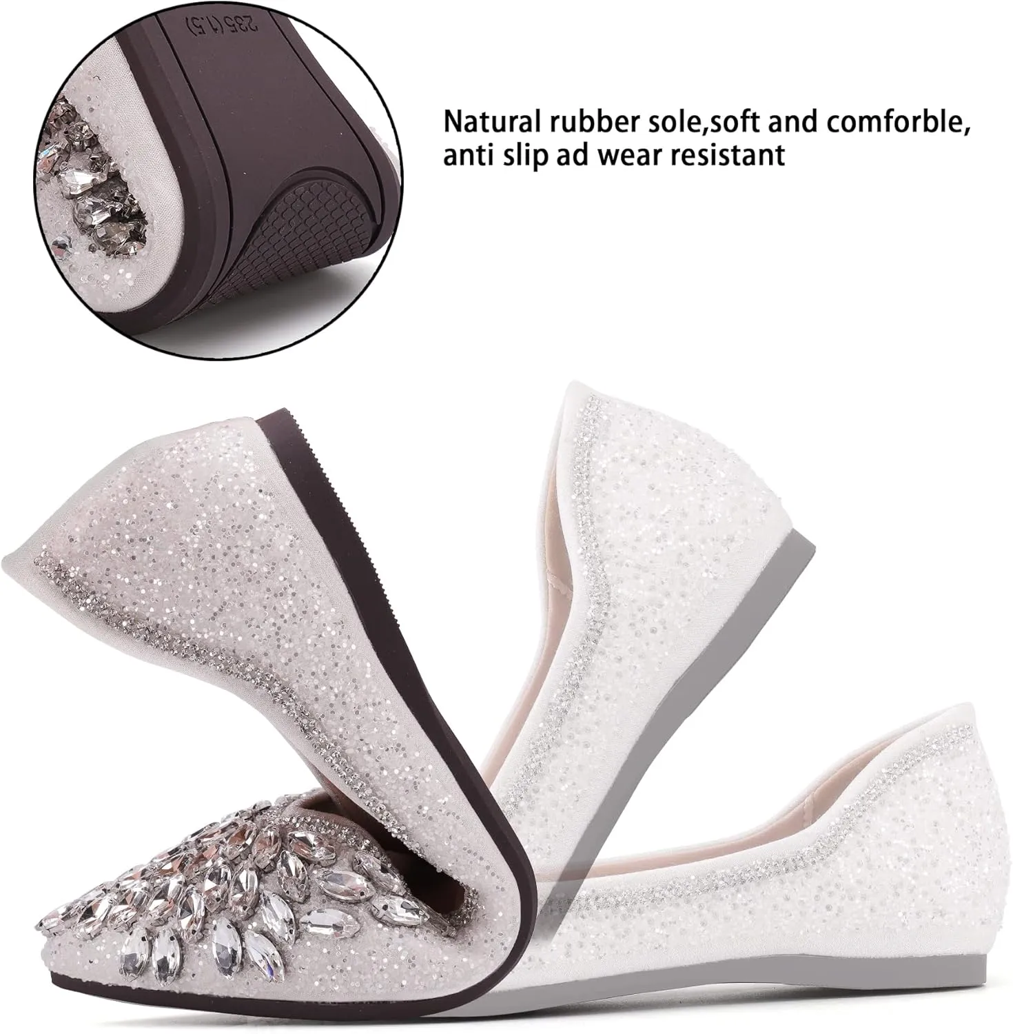 Flats Shoes Women Rhinestone Sequin Wedding Pointed Toe Dress Flat Shoes Comfortable Flats for Women Dressy