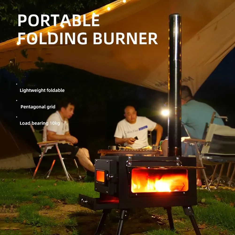 Foldable Camping Tent Stove Wood Stove, Burning Portable with Chimney Pipes/a