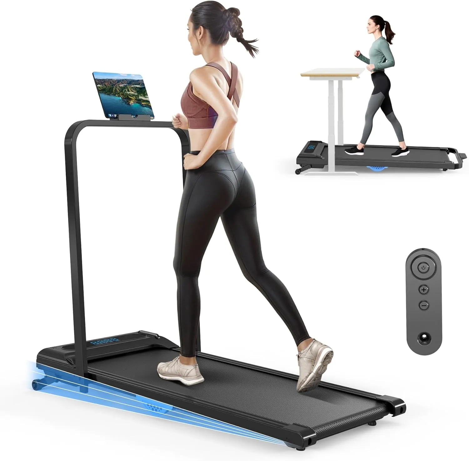 Foldable Walking Pad 2 in 1 Portable Treadmill for Home, 2.5HP Under Desk Treadmill, Remote Control Walking Pad Max Speed 3.8 MPH, Max Weight 300 lbs, Incline, Compact, LED Display