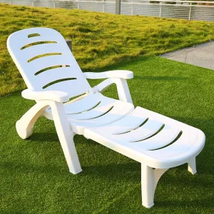 Folding Chaise Lounge Chair Lay Flat Adjustable Backrest Portable Camping Reclining Lounge Chair with Rolling Wheels, Sun Lounge Chair Recliner for Beach, Sunbathing, Patio, Pool, Lawn, Deck