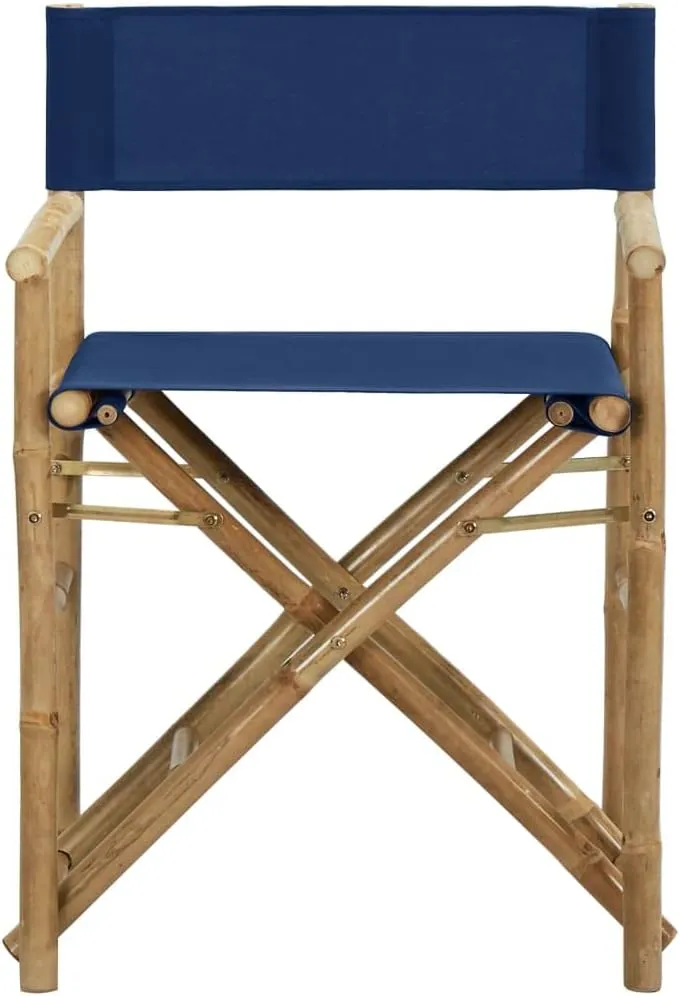 Folding Director's Chairs 2 Pack Blue Bamboo and Fabric Outdoor Patio Furniture for Camping Beach Poolside Lounge