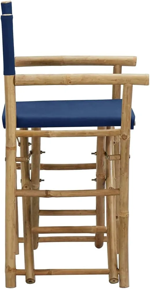 Folding Director's Chairs 2 Pack Blue Bamboo and Fabric Outdoor Patio Furniture for Camping Beach Poolside Lounge
