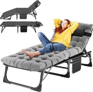 Folding Outdoor Chaise Lounge Chair, 5-Position Reclining Patio Chairs for Sun Tanning, Portable Sleeping Camping Cot for Adult, Sleeping Chair Perfect for Pool Beach Patio Lawn Sunbathing