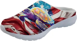 Forchrinse Blue Hibiscus Women’s Mesh Slip on Mule Sneakers Walking Clog Shoes Lightweight Breathable