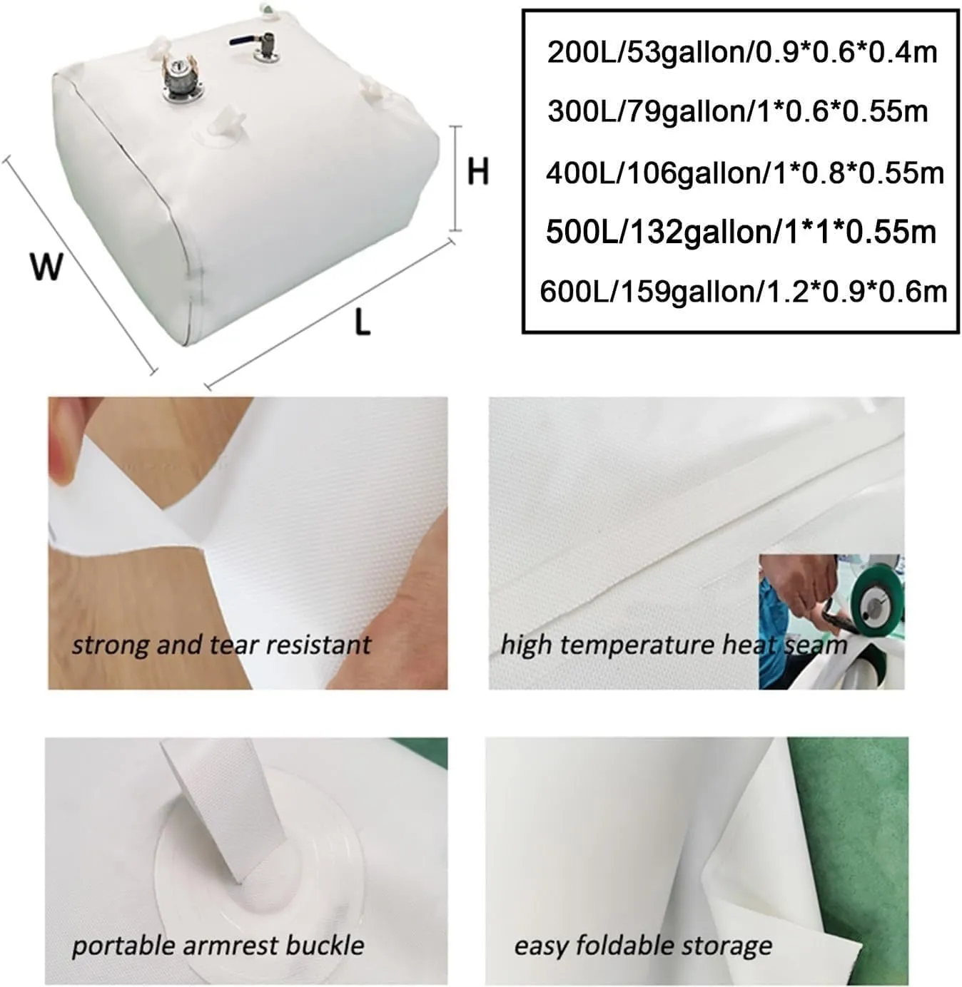 Fuel Bladder Outdoor Petrol Storage Bag, Foldable Transfer Tank Emergency Tanks for Extended Range Fishing, Boating,Yachting, Sailing, Ferrying, Marine Cruising Trips Motor Sport Racing(1*1*0.55m/500L