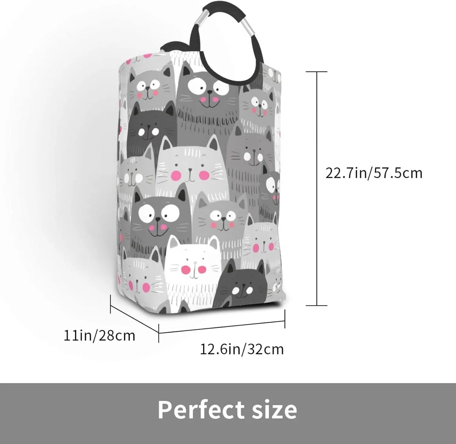 Funny Grey Cats Laundry Basket with Handles Cute Laundry Hamper Toys Storage Organizer Foldable Bucket Washing Bin Dirty Clothes Bag for Home Bathroom Bedroom Dorm
