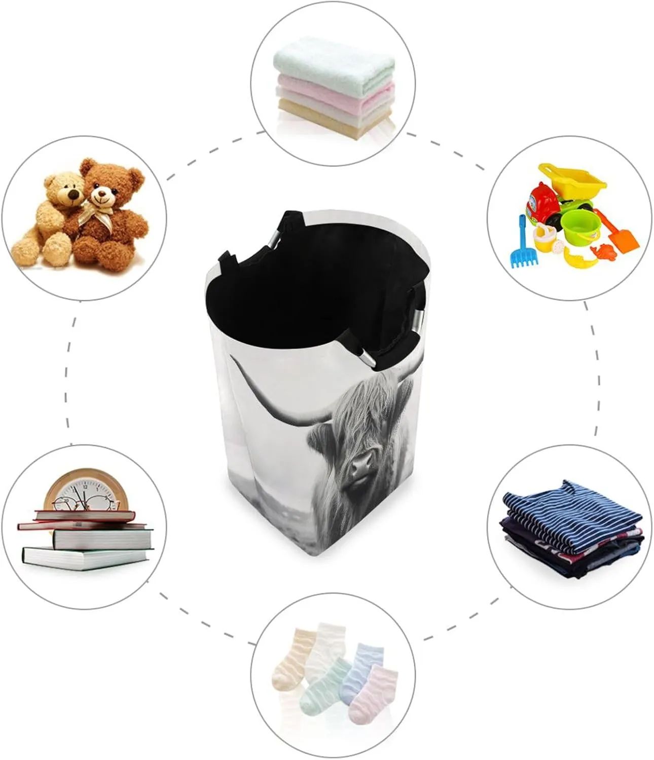Funny Scottish Highland Cow Laundry Basket Collapsible Oxford Fabric Laundry Hamper Foldable Clothes Laundry Bag with Handles