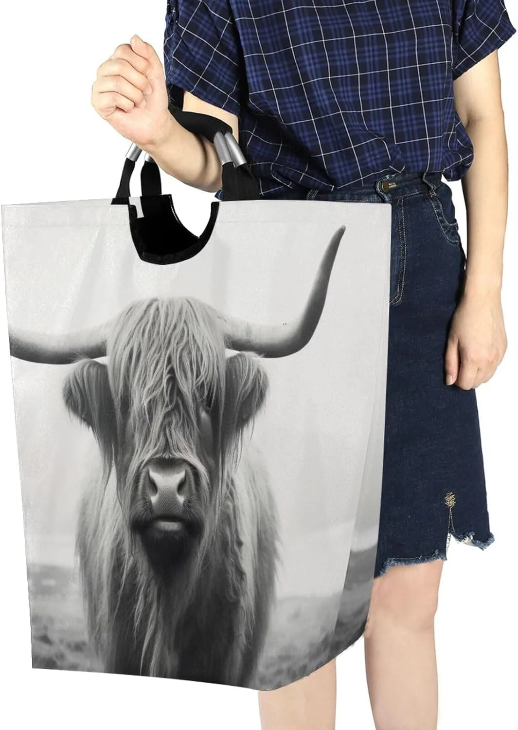 Funny Scottish Highland Cow Laundry Basket Collapsible Oxford Fabric Laundry Hamper Foldable Clothes Laundry Bag with Handles